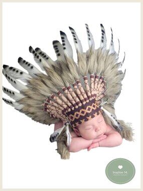 Handmade Feather Headdress Baby Hat 0-9 Months Indian Cap